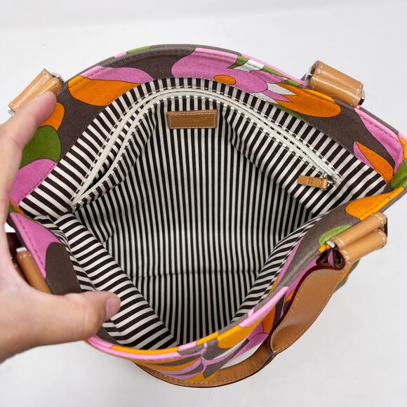 Kate Spade Pink Orange Brown Vintage Floral Inspired Tote Double Leather Handle - Picture 11 of 16